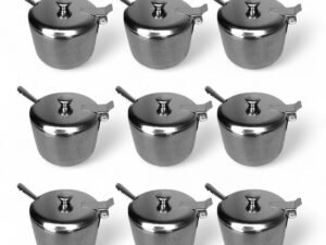 Kit 9 Açucareiros De Mesa Em Inox Com Colher E Tampa 200ml