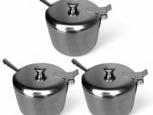 Kit 3 Açucareiros De Mesa Em Inox Com Colher E Tampa 200ml