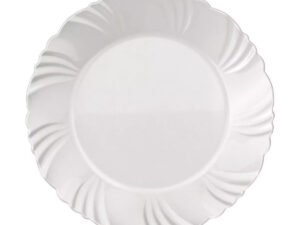 Kit 12  Pratos Rasos Pétala Branco 25,5cm Vidro Resistente
